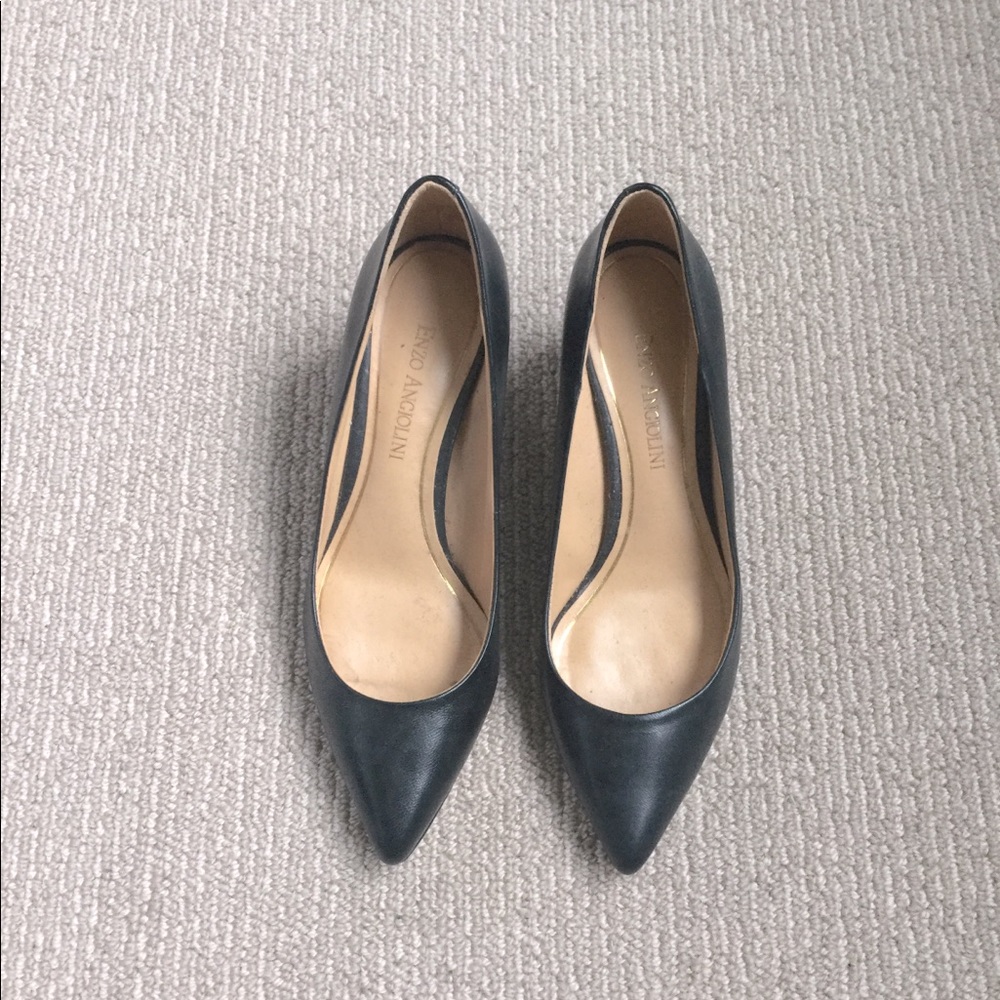 Enzo Angiolini mid block heel pump, leather